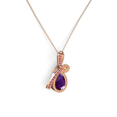 Büyük Ria Kolye - Rodolit garnet ve ametist 925 ayar rose altın kaplama gümüş kolye (40 cm gümüş rolo zincir) #1t2gao2