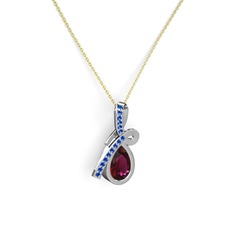 Büyük Ria Kolye - Lab safir ve rodolit garnet 18 ayar beyaz altın kolye (40 cm altın rolo zincir) #1th2jbi