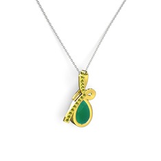 Peridot ve kök zümrüt 18 ayar altın kolye (40 cm beyaz altın rolo zincir)
