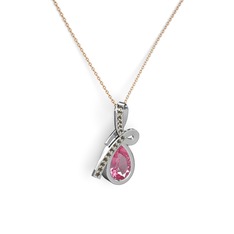Büyük Ria Kolye - Dumanlı kuvars ve pembe kuvars 8 ayar beyaz altın kolye (40 cm rose altın rolo zincir) #1tmot6