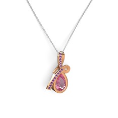 Büyük Ria Kolye - Ametist ve pembe kuvars 18 ayar rose altın kolye (40 cm gümüş rolo zincir) #1twyb8r