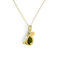 Büyük Ria Kolye - Beyaz zirkon ve peridot 18 ayar altın kolye (40 cm altın rolo zincir) #1tzakqc