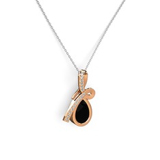Beyaz zirkon ve siyah zirkon 18 ayar rose altın kolye (40 cm beyaz altın rolo zincir)