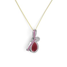 Rodolit garnet ve kök yakut 8 ayar beyaz altın kolye (40 cm altın rolo zincir)