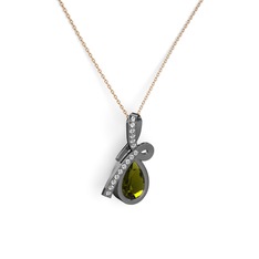 Beyaz zirkon ve peridot 925 ayar siyah rodyum kaplama gümüş kolye (40 cm gümüş rolo zincir)