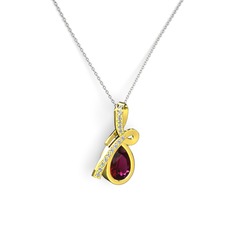 Swarovski ve rodolit garnet 925 ayar altın kaplama gümüş kolye (40 cm beyaz altın rolo zincir)