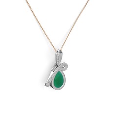 Swarovski ve kök zümrüt 8 ayar beyaz altın kolye (40 cm rose altın rolo zincir)