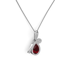Pırlanta ve garnet 8 ayar beyaz altın kolye (0.225 karat, 40 cm gümüş rolo zincir)