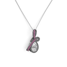Büyük Ria Kolye - Rodolit garnet ve beyaz zirkon 925 ayar siyah rodyum kaplama gümüş kolye (40 cm gümüş rolo zincir) #1wj4qov