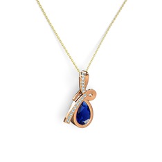 Akuamarin ve lab safir 14 ayar rose altın kolye (40 cm altın rolo zincir)