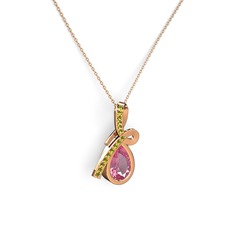 Büyük Ria Kolye - Peridot ve pembe kuvars 14 ayar rose altın kolye (40 cm rose altın rolo zincir) #1yf3j5e