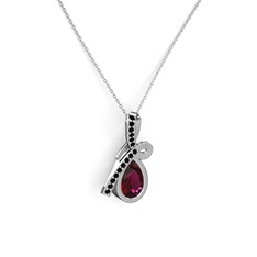 Siyah zirkon ve rodolit garnet 14 ayar beyaz altın kolye (40 cm beyaz altın rolo zincir)