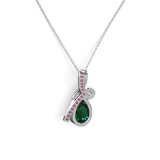 Büyük Ria Kolye - Kök yakut ve yeşil kuvars 18 ayar beyaz altın kolye (40 cm beyaz altın rolo zincir) #1ymehb9