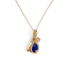 Peridot ve lab safir 14 ayar rose altın kolye (40 cm rose altın rolo zincir)