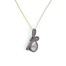 Büyük Ria Kolye - Kök yakut ve swarovski 925 ayar siyah rodyum kaplama gümüş kolye (40 cm gümüş rolo zincir) #1ywjgsg