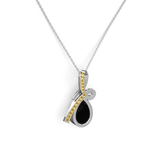 Büyük Ria Kolye - Sitrin ve siyah zirkon 18 ayar beyaz altın kolye (40 cm gümüş rolo zincir) #1yxdx60