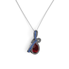 Büyük Ria Kolye - Lab safir ve garnet 925 ayar siyah rodyum kaplama gümüş kolye (40 cm beyaz altın rolo zincir) #2tnypy