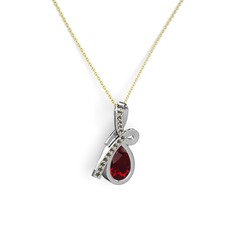 Dumanlı kuvars ve garnet 8 ayar beyaz altın kolye (40 cm altın rolo zincir)