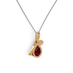 Büyük Ria Kolye - Sitrin ve garnet 8 ayar rose altın kolye (40 cm gümüş rolo zincir) #322pnp