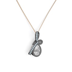 Büyük Ria Kolye - Akuamarin ve swarovski 925 ayar siyah rodyum kaplama gümüş kolye (40 cm rose altın rolo zincir) #325tz2