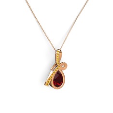 Büyük Ria Kolye - Sitrin ve garnet 8 ayar rose altın kolye (40 cm rose altın rolo zincir) #3fyef0