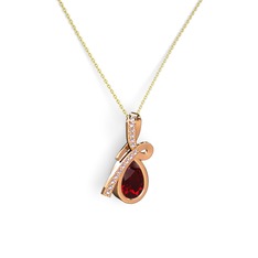 Pembe kuvars ve garnet 14 ayar rose altın kolye (40 cm altın rolo zincir)
