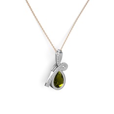 Beyaz zirkon ve peridot 8 ayar beyaz altın kolye (40 cm rose altın rolo zincir)