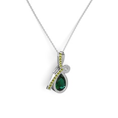 Peridot ve yeşil kuvars 14 ayar beyaz altın kolye (40 cm beyaz altın rolo zincir)