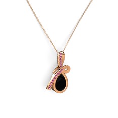 Büyük Ria Kolye - Rodolit garnet ve siyah zirkon 925 ayar rose altın kaplama gümüş kolye (40 cm rose altın rolo zincir) #42dfa0