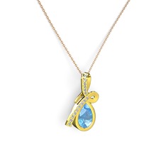 Swarovski ve akuamarin 8 ayar altın kolye (40 cm rose altın rolo zincir)