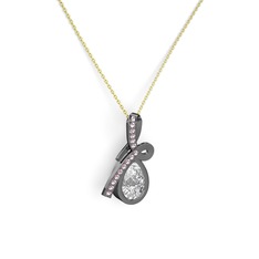 Büyük Ria Kolye - Pembe kuvars ve swarovski 925 ayar siyah rodyum kaplama gümüş kolye (40 cm altın rolo zincir) #476f8f