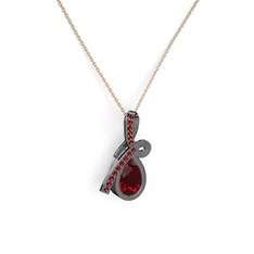 Büyük Ria Kolye - Garnet 925 ayar siyah rodyum kaplama gümüş kolye (40 cm rose altın rolo zincir) #4kcoay