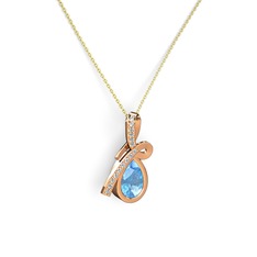 Büyük Ria Kolye - Swarovski ve akuamarin 14 ayar rose altın kolye (40 cm altın rolo zincir) #4mdywo