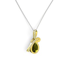 Swarovski ve peridot 925 ayar altın kaplama gümüş kolye (40 cm gümüş rolo zincir)