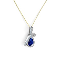 Akuamarin ve lab safir 18 ayar beyaz altın kolye (40 cm altın rolo zincir)