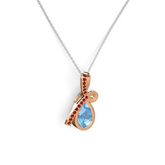 Garnet ve akuamarin 14 ayar rose altın kolye (40 cm beyaz altın rolo zincir)