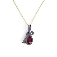 Büyük Ria Kolye - Ametist ve rodolit garnet 925 ayar siyah rodyum kaplama gümüş kolye (40 cm altın rolo zincir) #6soa6q