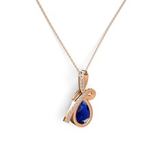 Beyaz zirkon ve lab safir 8 ayar rose altın kolye (40 cm rose altın rolo zincir)