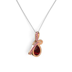 Rodolit garnet ve garnet 925 ayar rose altın kaplama gümüş kolye (40 cm beyaz altın rolo zincir)