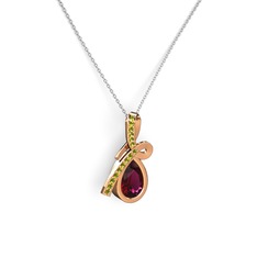 Peridot ve rodolit garnet 925 ayar rose altın kaplama gümüş kolye (40 cm beyaz altın rolo zincir)