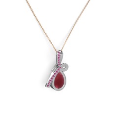 Büyük Ria Kolye - Rodolit garnet ve kök yakut 8 ayar beyaz altın kolye (40 cm rose altın rolo zincir) #79dvk4