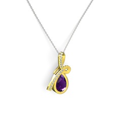 Büyük Ria Kolye - Pırlanta ve ametist 925 ayar altın kaplama gümüş kolye (0.225 karat, 40 cm beyaz altın rolo zincir) #79v4gv