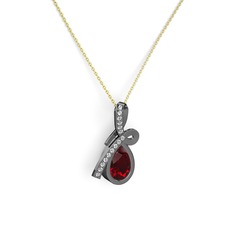 Swarovski ve garnet 925 ayar siyah rodyum kaplama gümüş kolye (40 cm altın rolo zincir)