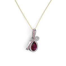 Kök yakut ve rodolit garnet 14 ayar beyaz altın kolye (40 cm altın rolo zincir)