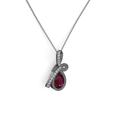 Büyük Ria Kolye - Beyaz zirkon ve rodolit garnet 925 ayar siyah rodyum kaplama gümüş kolye (40 cm gümüş rolo zincir) #7jsv6o