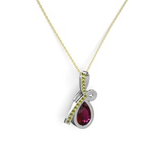 Peridot ve rodolit garnet 8 ayar beyaz altın kolye (40 cm altın rolo zincir)