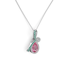 Yeşil kuvars ve pembe kuvars 14 ayar beyaz altın kolye (40 cm beyaz altın rolo zincir)