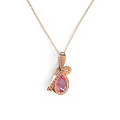 Kök yakut ve pembe kuvars 14 ayar rose altın kolye (40 cm rose altın rolo zincir)