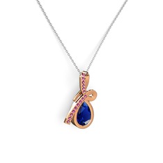 Rodolit garnet ve lab safir 925 ayar rose altın kaplama gümüş kolye (40 cm beyaz altın rolo zincir)