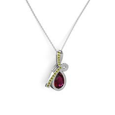 Büyük Ria Kolye - Peridot ve rodolit garnet 14 ayar beyaz altın kolye (40 cm beyaz altın rolo zincir) #8flp0p